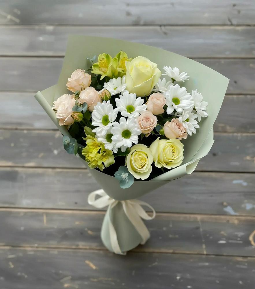 Букет цветов из: Альстромерии, Розы и Хризантемы в Волченки