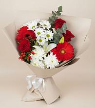 Букет цветов из:  Розы, Хризантемы, Герберы и Лилии #REPLACE_PRED# Волченки