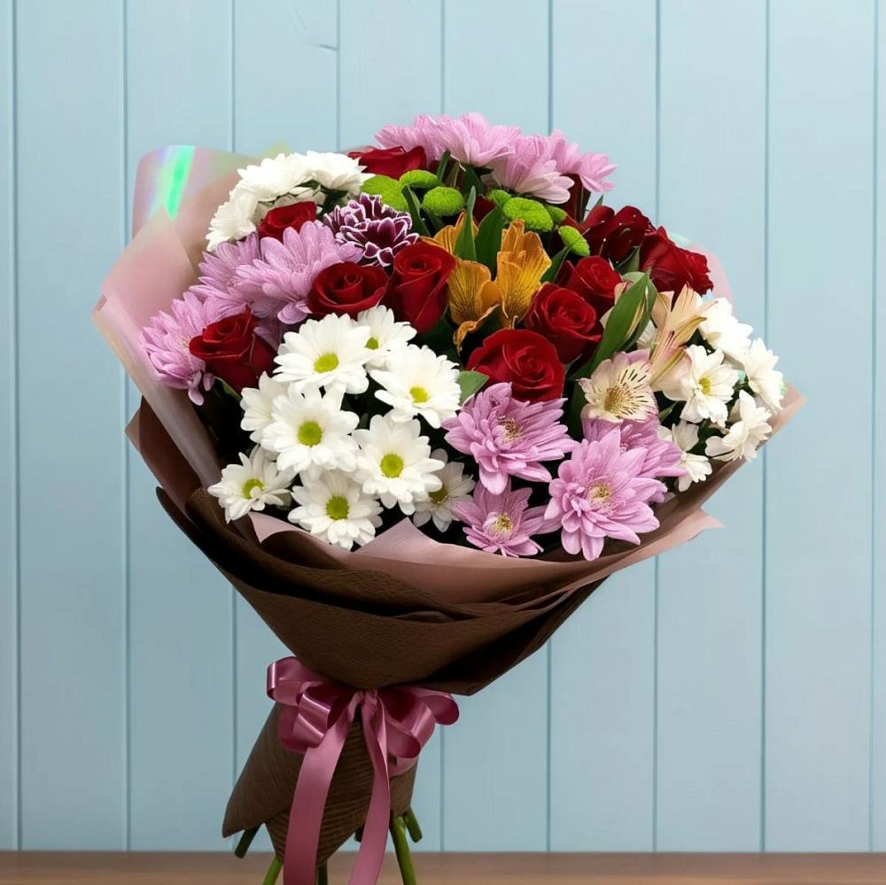 Букет цветов из: Розы, Хризантемы и Альстромерии в Волченки