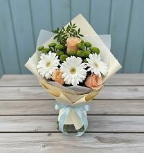 Букет цветов из:  Герберы, Розы и Хризантемы в Волченки